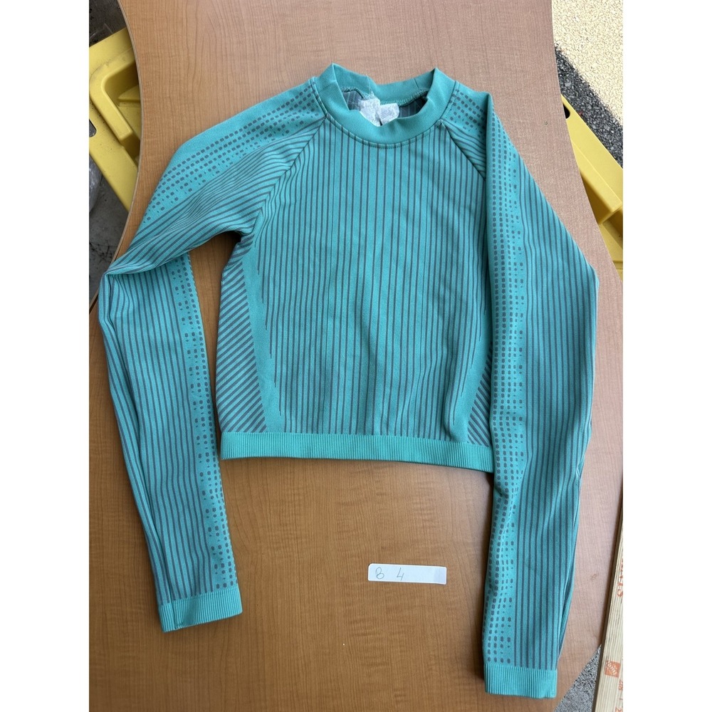 Athleta Teal‎ Striped Long Sleeve Cropped Athletic Top Women's Size S
